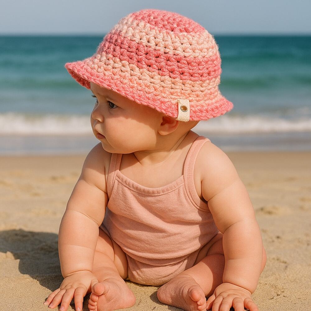 Crochet Baby Sun Hat – 6-12 Months – Handmade Pink Ombre